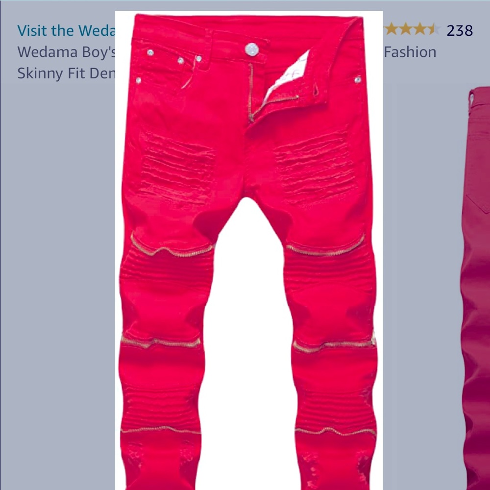 Red jeans with 3 gold zippers size 16